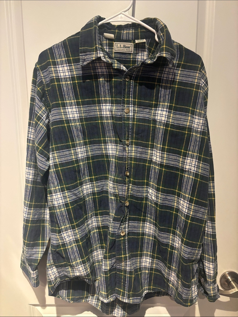 L.L. Bean Men's Navy and Green Plaid Flannel